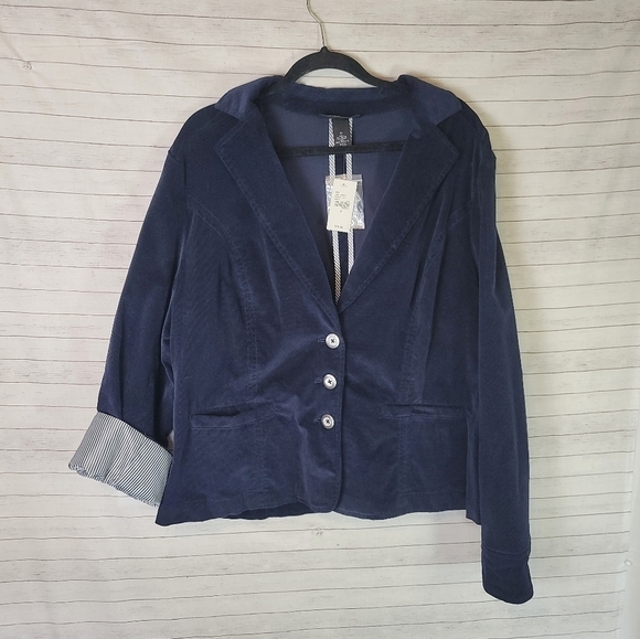 LANE BRYANT NAVY BLUE CRUSHED VELVET BLAZER, SZ 20 - Picture 1 of 10
